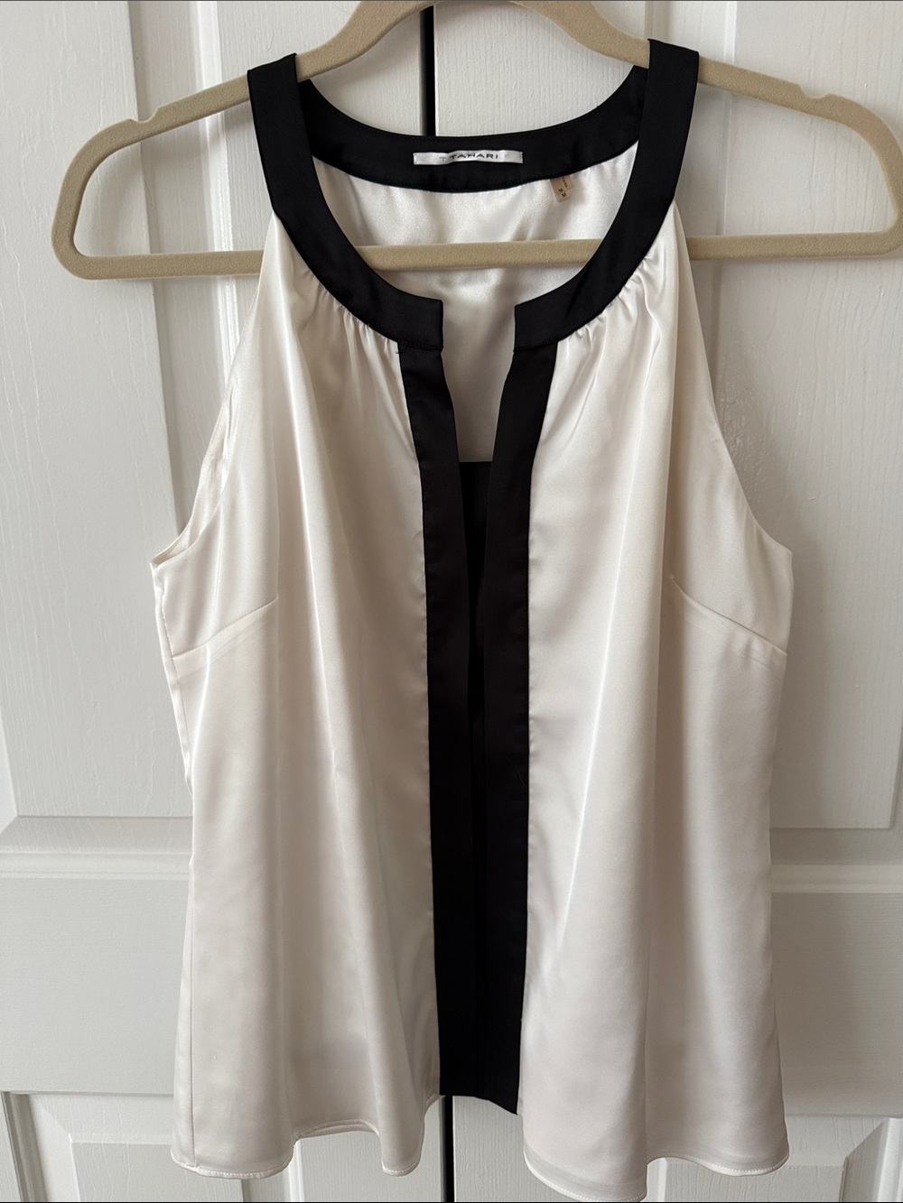 Tahari Ivory Satin Camisole with Black Trim